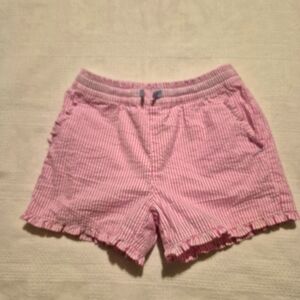 Mini Boden girls size 5 years pink & white seersucker lined elastic waist shorts